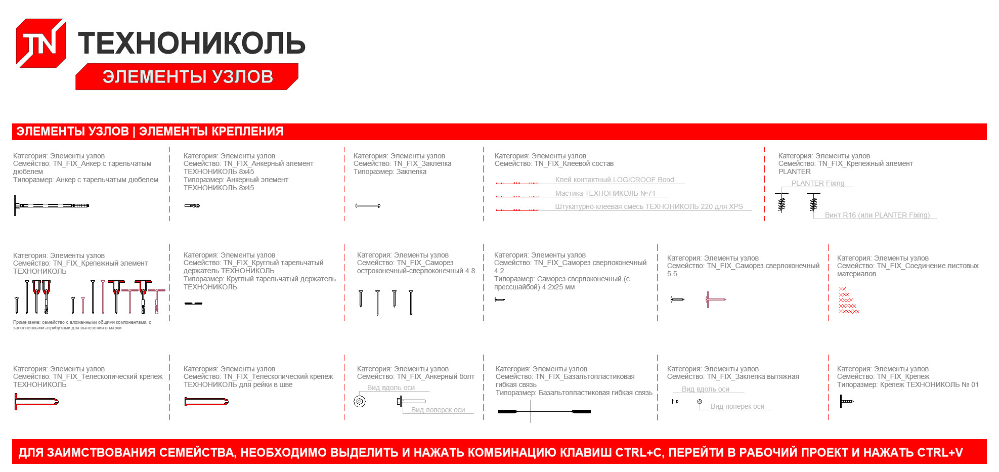 Каталог элементов узлов Revit